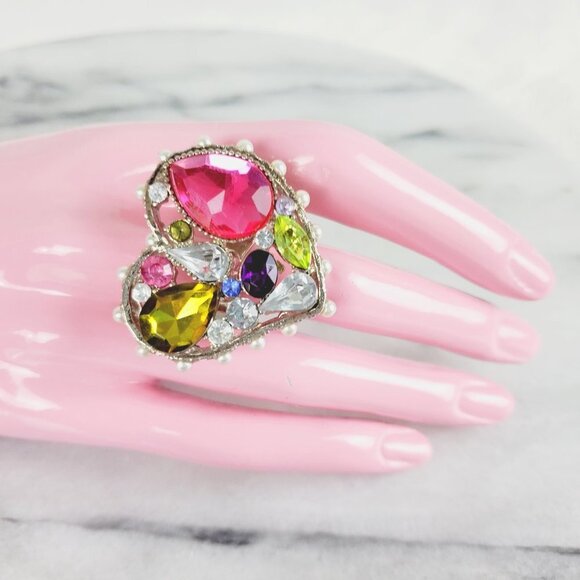 Heart‎ Jewel Crystal Stretch Ring - Picture 1 of 4